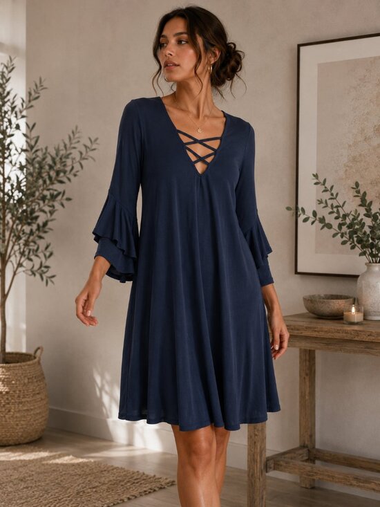 Trixxi Dresses & Skirts - Trixxi Stormy Blue Criss Cross A-Line Dress NWT | XXS